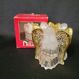 Dillard's Trimmings 4" Tall Angel Votive Candle Holder Heavy Glass Gold Holiday